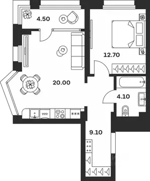 1-к кв. Тульская область, Тула ул. Михеева, 9А (50.4 м)
