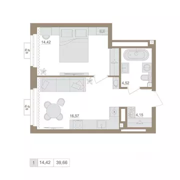 1-к кв. Башкортостан, Уфа бул. Яркий (39.66 м)