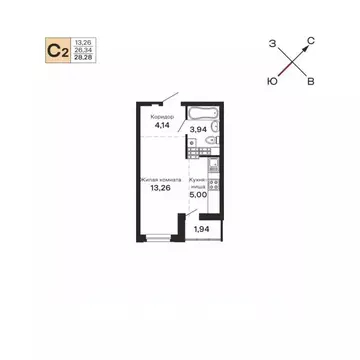 Студия Свердловская область, Екатеринбург ул. Очеретина, 16 (28.28 м)
