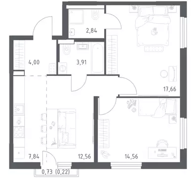 2-к кв. Башкортостан, Уфа ул. Минигали Губайдуллина, 8к9 (63.59 м)