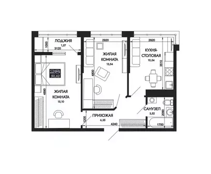 2-к кв. Адыгея, Тахтамукайский район, Яблоновский пгт  (50.62 м)