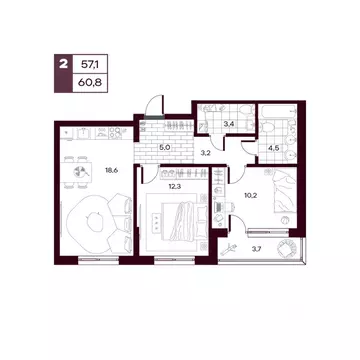 2-к кв. Тюменская область, Тюменский муниципальный округ, д. Дударева ...