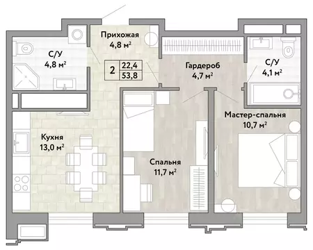 2-к кв. Хабаровский край, Хабаровск ул. Нагишкина (53.8 м)