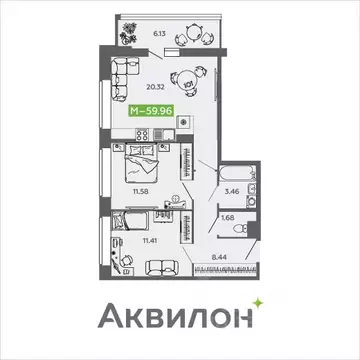 2-к кв. Архангельская область, Северодвинск И-1 кв-л, Аквилон Нео ...
