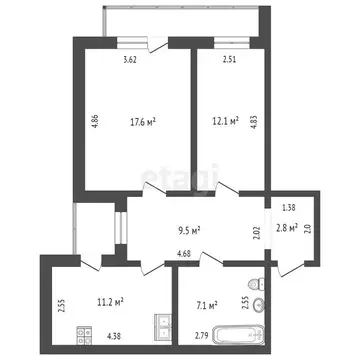 2-комнатная квартира: Тюмень, улица Пермякова, 20к1 (62 м)