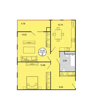 2-к кв. Ставропольский край, Ставрополь № 15 мкр,  (53.86 м)