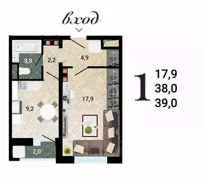 1-к кв. Воронежская область, Воронеж Цимлянская ул. (39.71 м)
