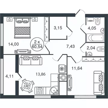 2-к кв. Тверская область, Тверь Бурашевское ш., 60 (60.54 м)