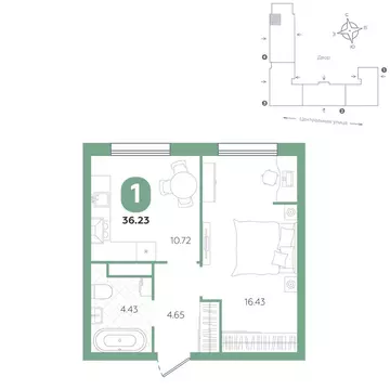 1-комнатная квартира: Тюменский муниципальный округ, село Горьковка, ...