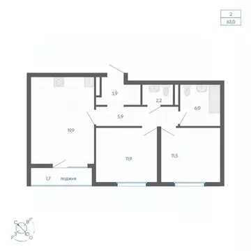 2-к кв. Свердловская область, Екатеринбург ул. Вильгельма де Геннина, ...