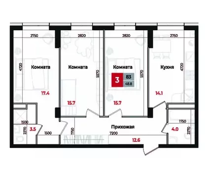 3-к кв. Ставропольский край, Невинномысск Новая ул., 1 (83.0 м)
