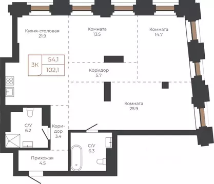 3-к кв. Алтайский край, Барнаул пл. Баварина, 8к2 (102.0 м)