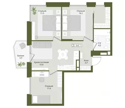 3-к кв. Московская область, Красногорск городской округ, Нахабино пгт  ...