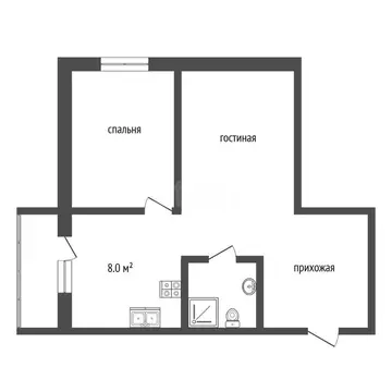 Квартира, 1 комната, 33.5 м