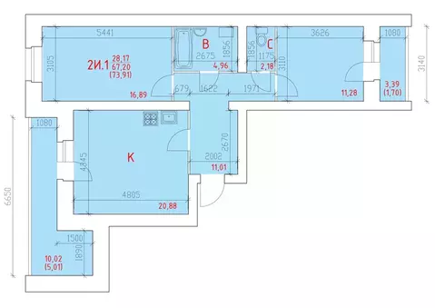 2-к кв. Вологодская область, Череповец 109-й мкр,  (73.91 м)