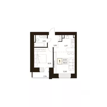 1-к кв. Башкортостан, Уфа ул. Жуковского, 19А (38.53 м)