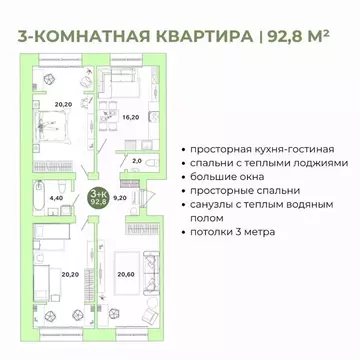3-к кв. Оренбургская область, Оренбург Ростоши Премьер мкр,  (92.8 м)