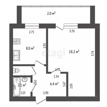 1-к кв. Калининградская область, Калининград ул. Мусоргского, 17 (35.7 ...