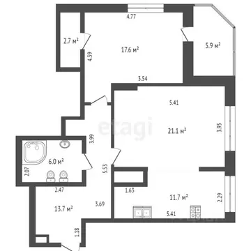 2-к кв. Тюменская область, Тюмень ул. Максима Горького, 68к1 (76.0 м)