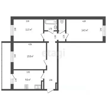 3-к кв. Вологодская область, Вологда Рабочая ул., 1А (70.0 м)