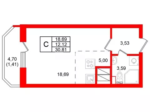 1-комнатная квартира: Мурино, улица Шувалова, 3 (31.1 м)