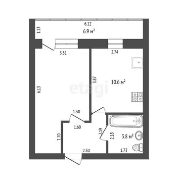 1-комнатная квартира: Тюмень, улица Ю.-Р.Г. Эрвье, 10 (34.4 м)