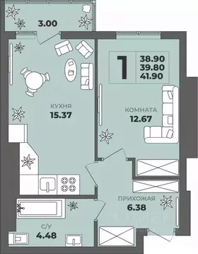 1-к кв. Калининградская область, Калининград ул. Генерала Толстикова, ...