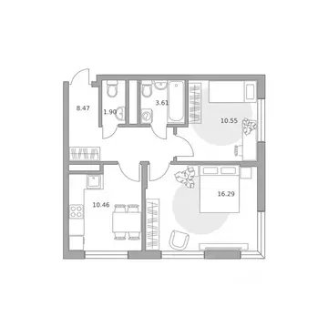 2-к кв. Московская область, Мытищи ул. Красная Слобода (51.28 м)