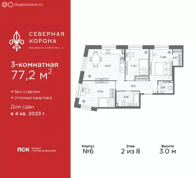 3-комнатная квартира: Санкт-Петербург, набережная реки Карповки, 31к1 ...