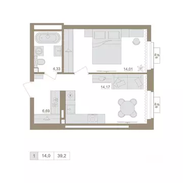 1-к кв. Башкортостан, Уфа бул. Яркий (39.2 м)