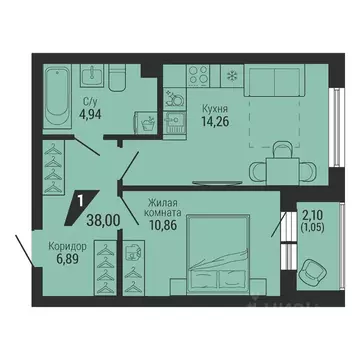 1-к кв. Свердловская область, Екатеринбург пер. Ученический, 4 (38.0 ...