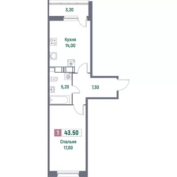 1-комнатная квартира: Мурино, Ручьёвский проспект, 1/24 (43.5 м)