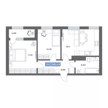 2-к кв. Тюменская область, Тобольск пер. Радищева, 17 (69.49 м)