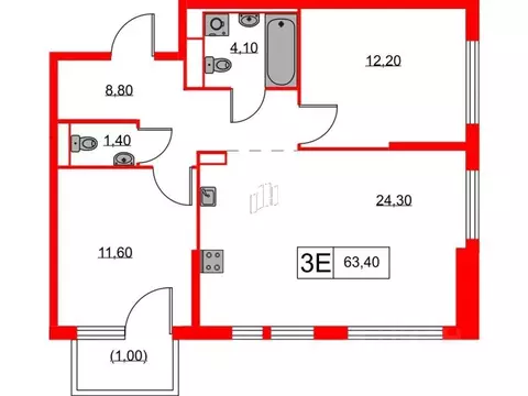 2-к кв. Санкт-Петербург Большой Сампсониевский просп., 69к1 (63.4 м)