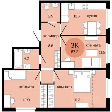3-к кв. Пермский край, Пермь Краснова мкр, Красное яблоко жилой ...