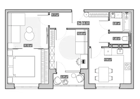 2-к кв. Приморский край, Артем  (55.51 м)