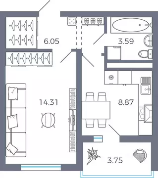 1-к кв. Самарская область, Волжский район, Лопатино с/пос, пос. ...