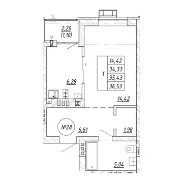 1-к кв. Калининградская область, Зеленоградск  (36.53 м)