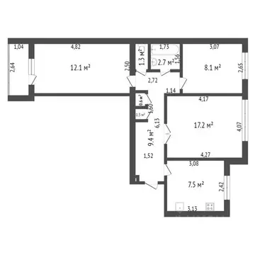 3-к кв. Брянская область, Брянск Красноармейская ул., 170 (60.6 м)