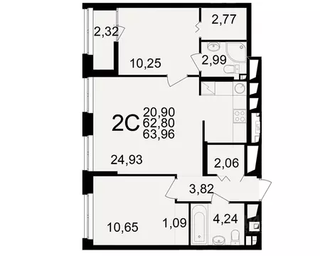 2-к кв. Рязанская область, Рязань ул. Чкалова (62.8 м)