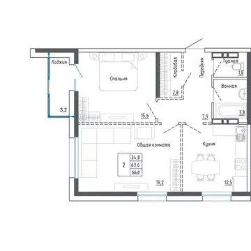 2-к кв. Приморский край, Уссурийск ул. Александра Францева, 44 (66.8 ...
