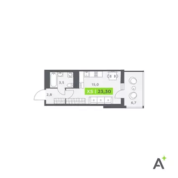 Квартира-студия: Кудрово, Солнечная улица, 4 (23.3 м)