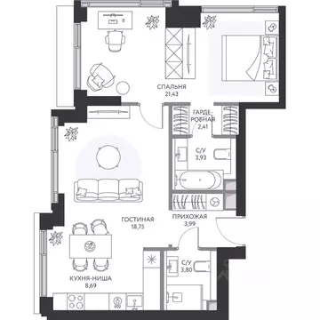 1-к кв. Москва 1-й Сетуньский проезд, 8 (63.8 м)