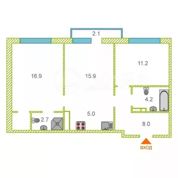 2-комнатная квартира: Тюмень, улица Ильи Кургузова, 1 (66 м)