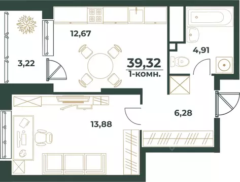 1-к кв. Башкортостан, Уфа ул. Ивана Спатара, 14 (39.32 м)