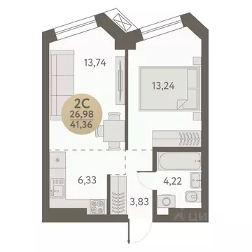 2-к кв. Новосибирская область, Новосибирск Урбан Пикс жилой комплекс ...