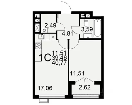 1-к кв. Тульская область, Тула Выше жилой комплекс (40.77 м)