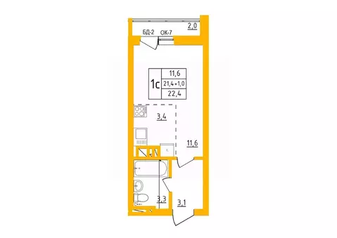 Студия Башкортостан, Уфа Инорс-4Б мкр, Акварель жилой комплекс (22.2 ...