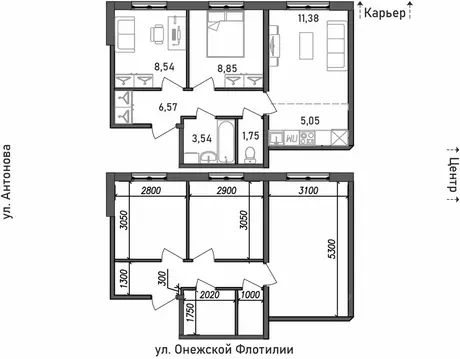 3-к кв. Карелия, Петрозаводск ул. Онежской Флотилии, 10 (45.68 м)