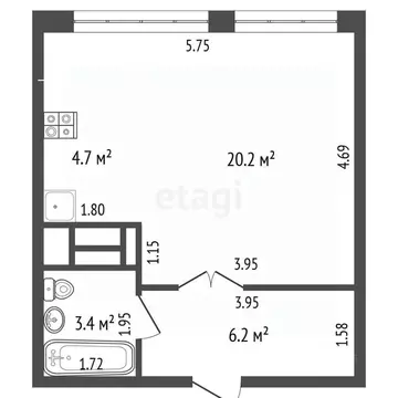 Студия Московская область, Долгопрудный Парковая ул., 46к1 (34.5 м)